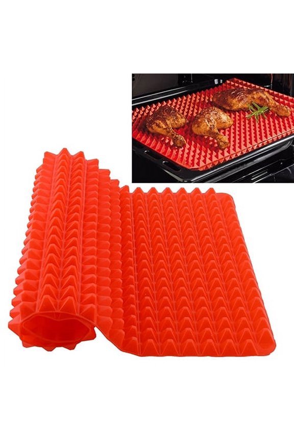 Top Pyramid Pan | 16 x 11 in Red Pyramid / Raised Cone Shaped Healthy Non-Stick Silicone Mat for Cooking, Baking and Roasting