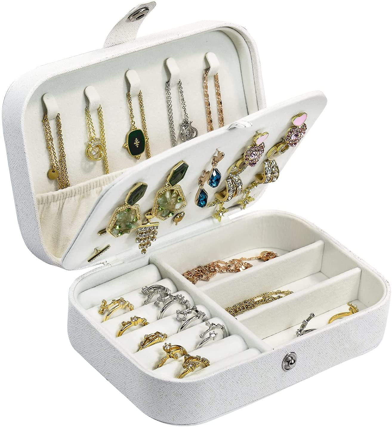 LOYEJEGL Stitch Jewelry Box Organizer for Women Girls, PU Leather Small Jewelry Organizer+Makeup Mirror,2 Layers Portable Jewelry Storage for Stud