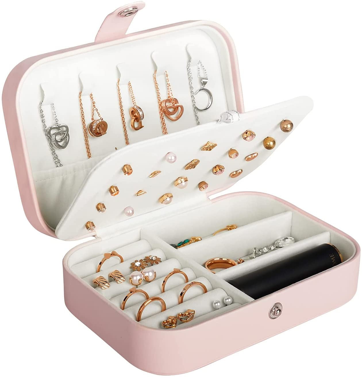 LOYEJEGL Stitch Travel Jewelry Box for Girls Women, PU Leather Small Jewelry Storage+Makeup Mirror,| Jewelry Organizer Bag | Jewelry Case for