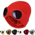 thumbnail image 1 of Yirtree Unisex Goggle Knitted Beanie Hat Windproof Warm Winter Skull Cap Solid Color Autumn Winter Women Men Skull Beanie Cap Streetwear, 1 of 8