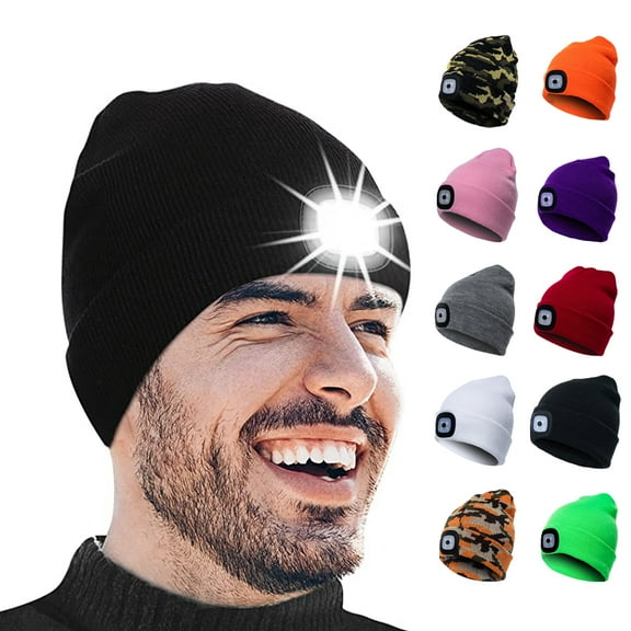 Yirtree Unisex LED Lighted Beanie Hat, Rechargeable Adjustable Brightness Headlamp Winter LED Hat Light