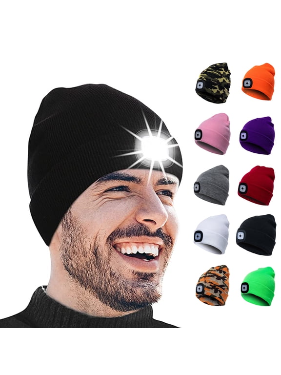 LED Beanie Hat with Light, Rechargeable Headlamp Cap, Unisex Winter Warm Knitted Hats, Headlight Flashlight for Running Hiking Camping,Tech Gifts for Men Women