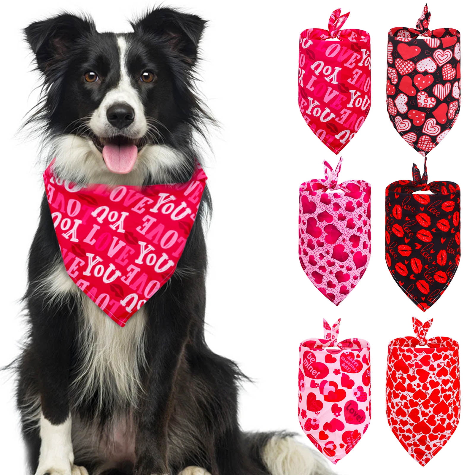 Yirtree Valentine\'s Day Dog Bandana Cats Pet Patterns Triangle Reversible Heart Neckerchief Bib and for Accessories Love Scarf Pets Dogs with Lip