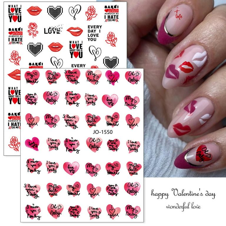 Yirtree Valentines Day Nail Art Stickers, Nail Art Decorations 3D  Self-adhesive Love Heart Nail Decals Valentines Day Love Heart Angel Rose  Flower DIY Nail Designs, 10 Sheets 