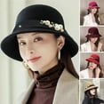 thumbnail image 1 of Yirtree Vintage Felt Hat Winter Floral Hats Faux Pearl Decor Down Brim Sunshading Round Top Decorate Retro Vintage Women Cloche Hat for Church, 1 of 8