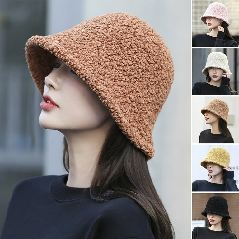 Yirtree Winter Bucket Hat Women Warm Hats Vintage Faux Cashmere Dome Ear  Protector Cap Short Brim Cover Face Fisherman Hat for Outdoor 