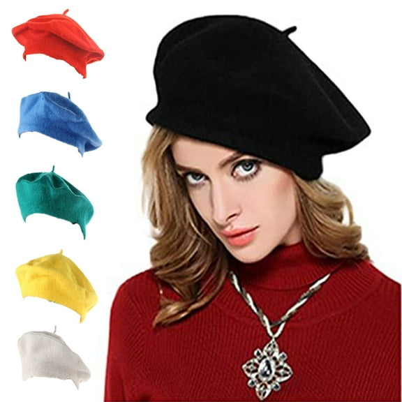 Yirtree Women Girl Solid Color Warm Winter Beret French Artist Beanie Hat Ski Cap