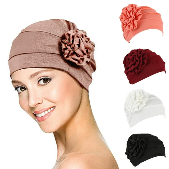 Yirtree Women Turban Flower Caps Vintage Beanie Headscarf Elastic Headwrap Hat