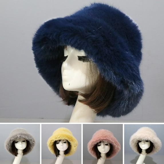 Yirtree Women's Faux Fur Bucket Hats Fluffy Winter Warm Ear Faux Fur Winter Thermal Women Fisherman Cap for Daily Life