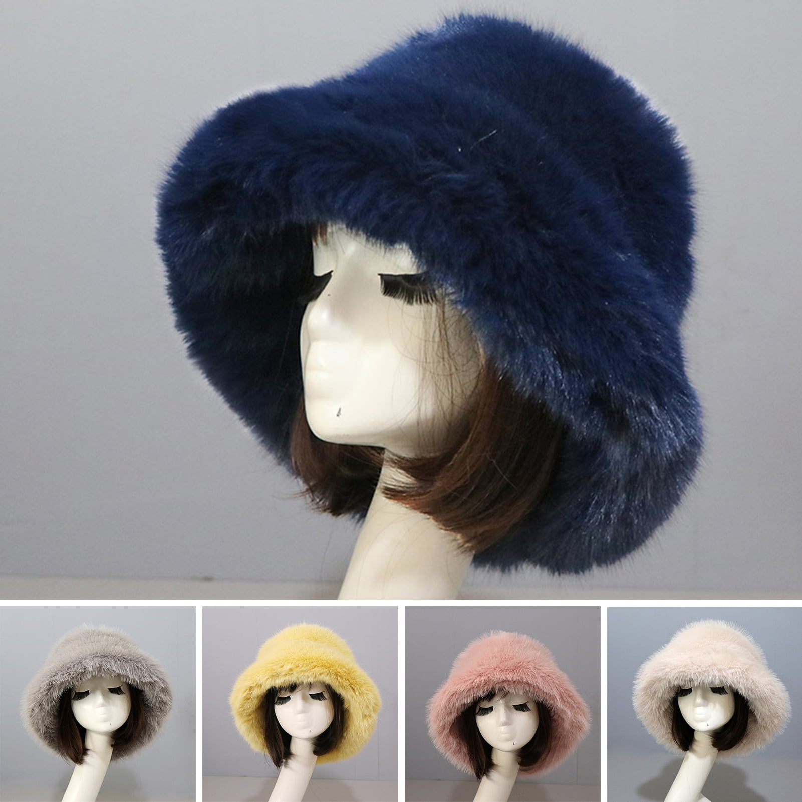 Yirtree Women's Faux Fur Bucket Hats Fluffy Winter Warm Ear Protection