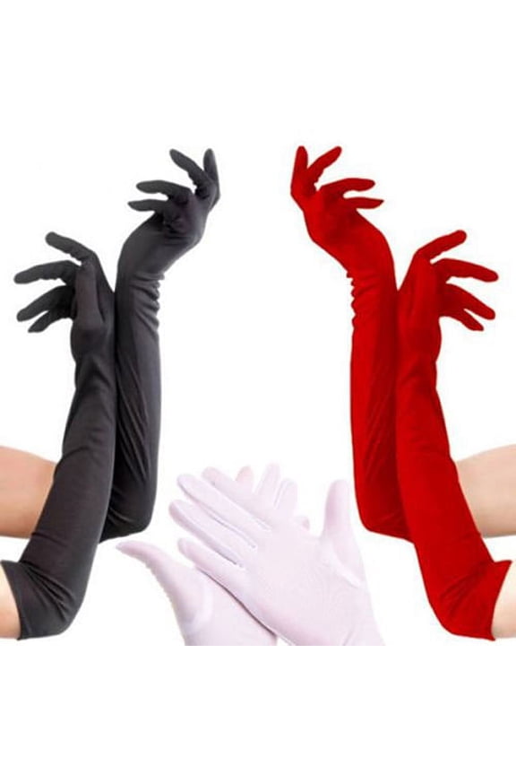 Women's Long Satin Finger Gloves Elbow Length 1920s Opera Bridal Dance Gloves