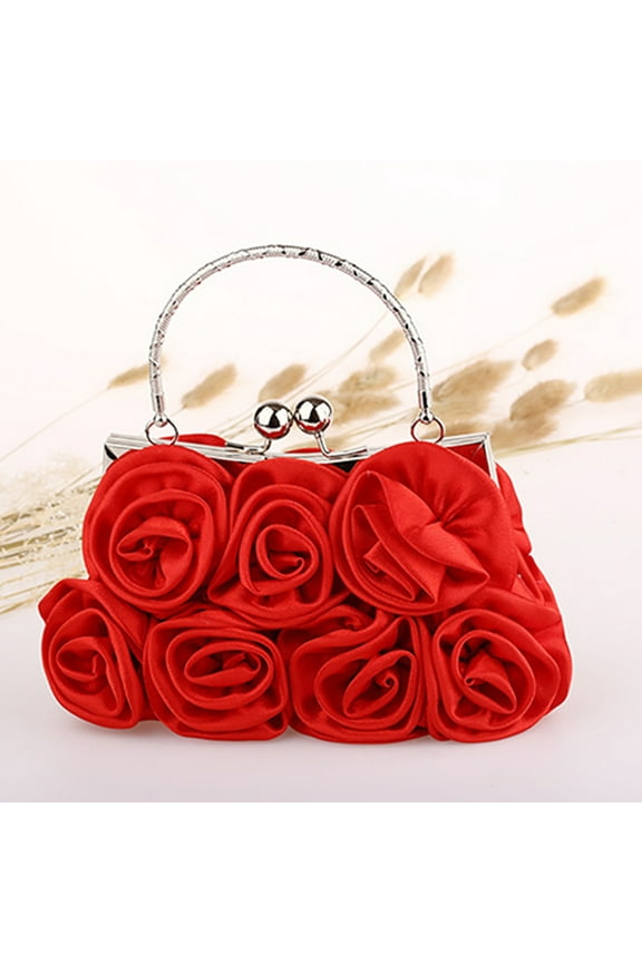 Women's Party Clutch Vintage Rose Purse Evening Handbag Faux Silk Handbag Bridal Clutch Bag for Wedding Evening Party