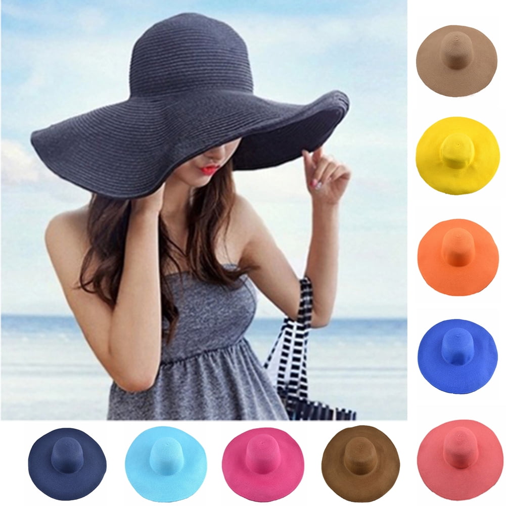 Yirtree Womens Sun Straw Hat Wide Brim UPF 50 Summer Hat Foldable Roll up  Floppy Beach Hats for Women Hawaiian Summer Beach Floppy Hat Solid Color  Women Wide Brim Straw Sun Cap 