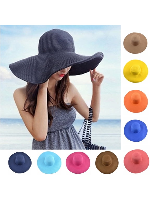 Womens Sun Straw Hat Wide Brim UPF 50 Summer Hat Foldable Roll up Floppy Beach Hats for Women Hawaiian Summer Beach Floppy Hat Solid Color Women Wide Brim Straw Sun Cap