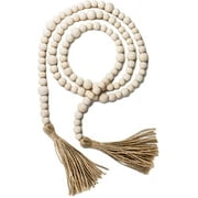 Yirtree Wood Bead Garland with Tassels, 57 Inch Rural Style Wooden Beads Linen Rope Tassels Ornament Natural Wooden Beads Garland, Handmade Boho Farmhouse Decor, Coffee Table Decor