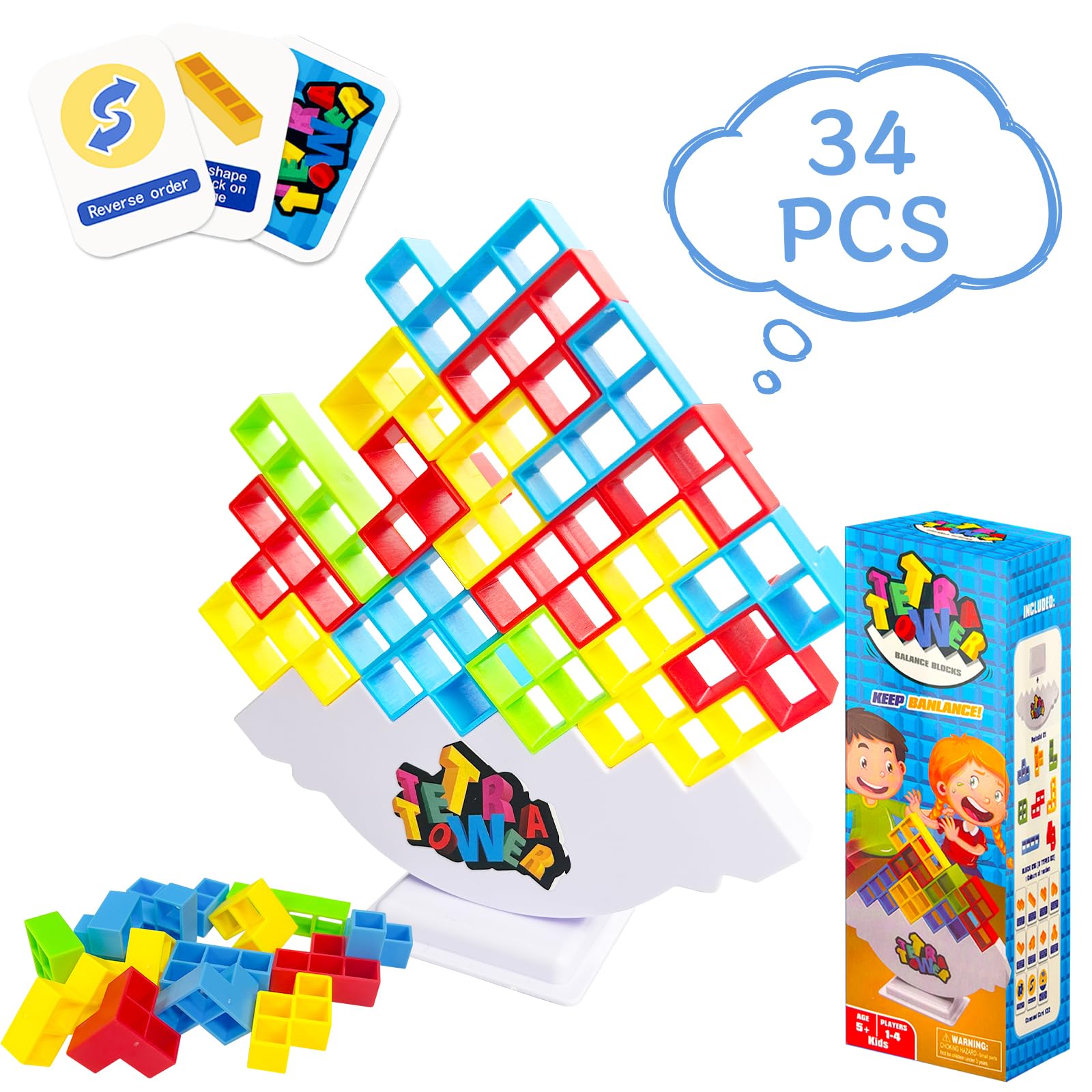 Yisquar 32PCS Tower Game Stack Attack Board Games Balance Stacking Toys