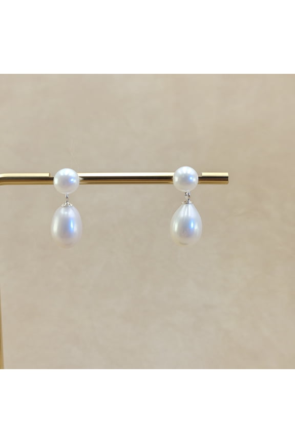 Elegant 14K Silver Plated Natural Freshwater Pearl Drop Earrings - Timeless Teardrop Design for Women | Hypoallergenic Jewelry for Wedding, Party & Everyday Wear
