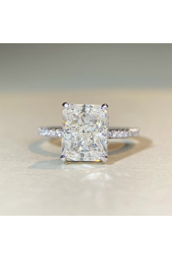Women's 925 Sterling Silver 18k White Gold Plated 4CT Radiant Crushed Ice Cut Simulated Diamond Engagement Ring