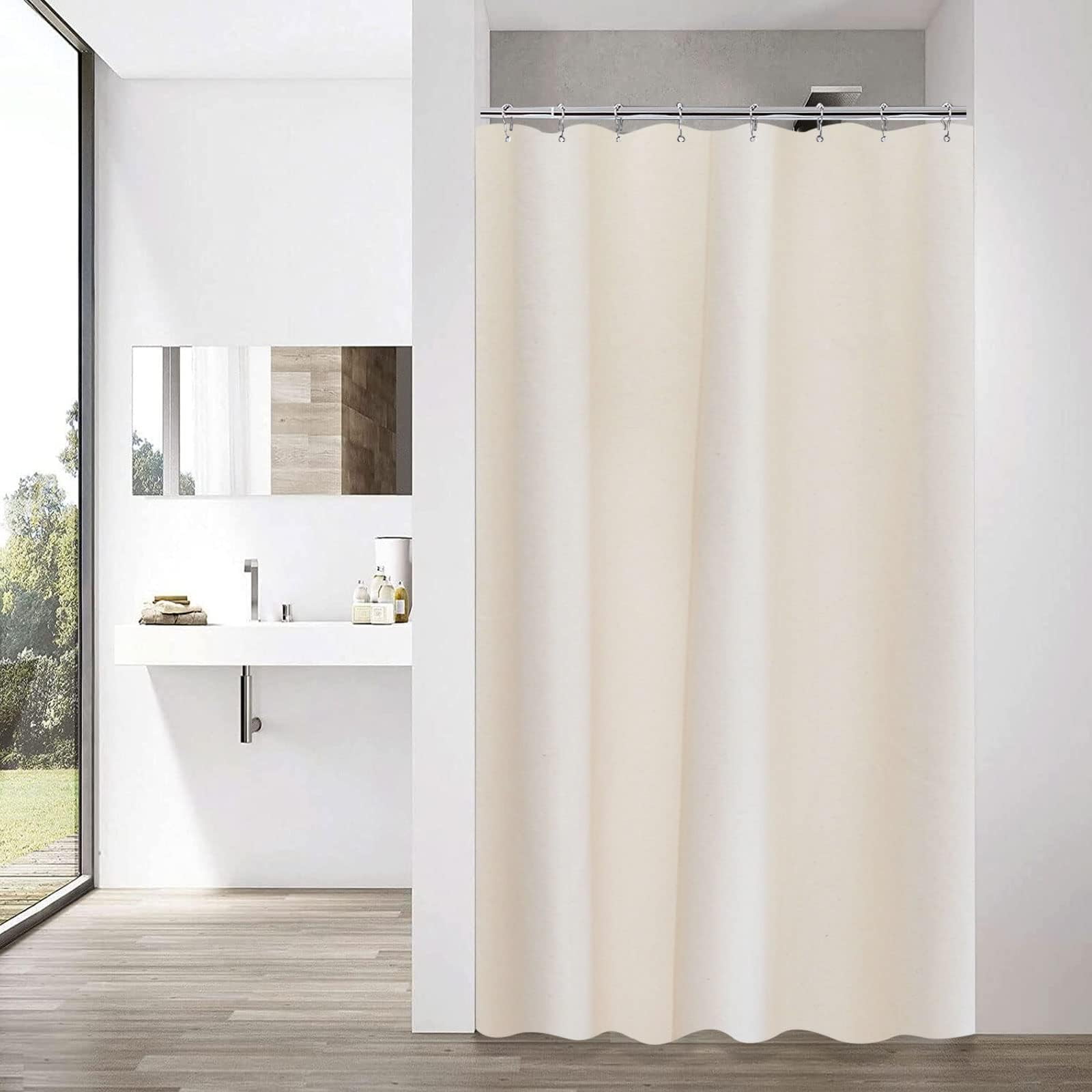 Yisure 36x84inch Luxury Cotton Shower Curtain, Narrow Design, Natural