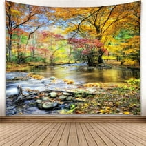 Yisure Scenic Forest Tapestry Wall Hanging Landscape for Decoration Large Size 90"(W) x70"(L) Yellow