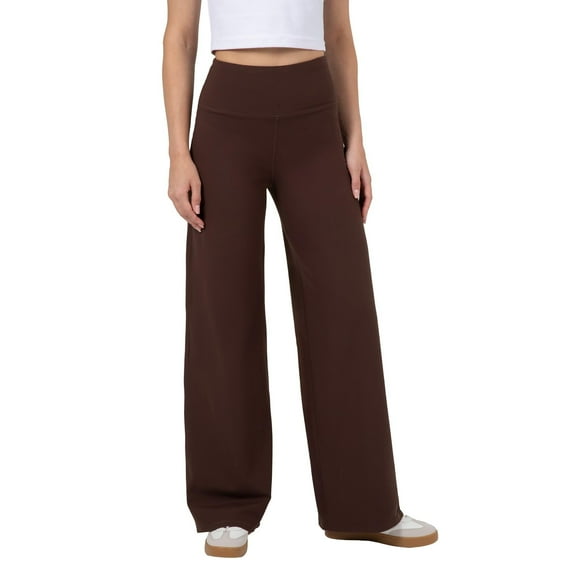 YITTY Active Women's High Waist Wide Leg Pants – Buttery Soft Lounge & Yoga Pants with Tummy Control Pants, 4-Way Stretch, Cacao, L, Short | 29" Inseam