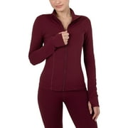 YITTY Active Women's Ultraluxe Full Lenght Full Zip Jacket, Athleisure, 4-Way-Stretch, Thumbholes, Burgundy, L