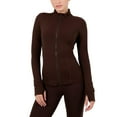 thumbnail image 1 of Yitty Active Women's Ultraluxe Full Lenght Full Zip Jacket, Athleisure, 4-Way-Stretch, Thumbholes, Cacao, S, 1 of 7