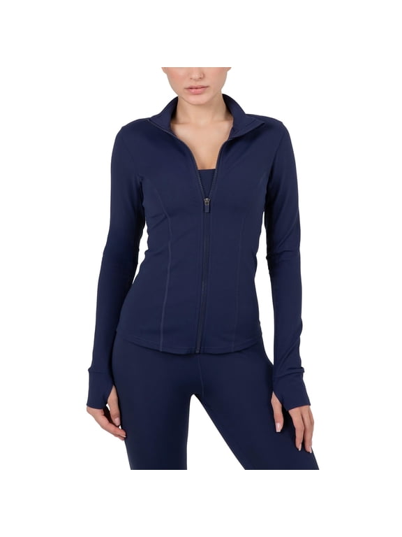 Active Women's Ultraluxe Full Length Full Zip Jacket, Athleisure, 4-Way-Stretch, Thumbholes, Deep Navy, 2X