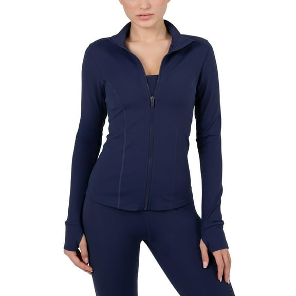 Yitty Active Women's Ultraluxe Full Lenght Full Zip Jacket, Athleisure, 4-Way-Stretch, Thumbholes, Deep Navy, L