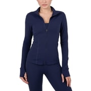 Yitty Active Womens Ultraluxe Full Length Full Zip Jacket, Athleisure, 4-Way-Stretch, Thumbholes, Deep Navy, M