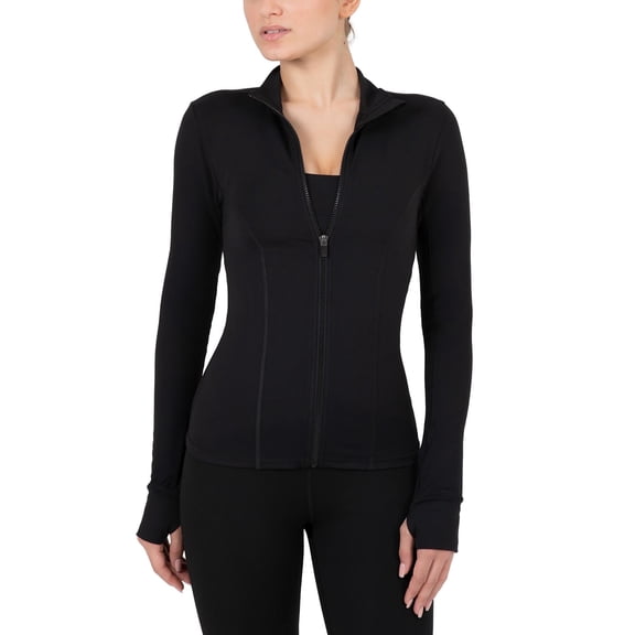 Yitty Active Women's Ultraluxe Full Lenght Full Zip Jacket, Athleisure, 4-Way-Stretch, Thumbholes, Iconic Black, M