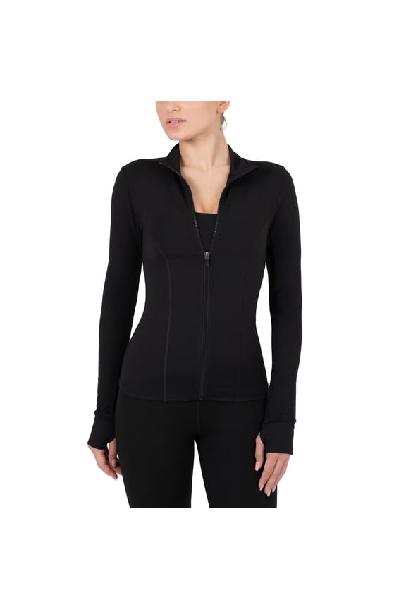 Active Women's Ultraluxe Full Lenght Full Zip Jacket, Athleisure, 4-Way-Stretch, Thumbholes, Iconic Black, M