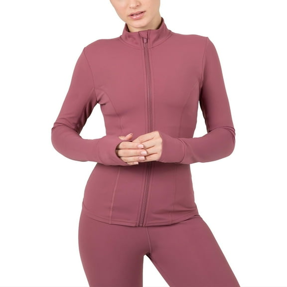 Yitty Active Women's Ultraluxe Full Lenght Full Zip Jacket, Athleisure, 4-Way-Stretch, Thumbholes, Moonlight Mauve, M