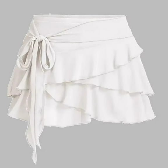 Yiulangde Women's Flowy Mini Skirt Ruffle Fairy Layered Pleated Floral Striped Gingham Stretchy Waist Short Skirt Casual Summer