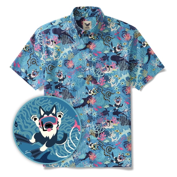 Yiume Men's Hawaiian Shirt Fish & Turtle Shirt Short Sleeve Button-down Summer Beach Shirts Blue