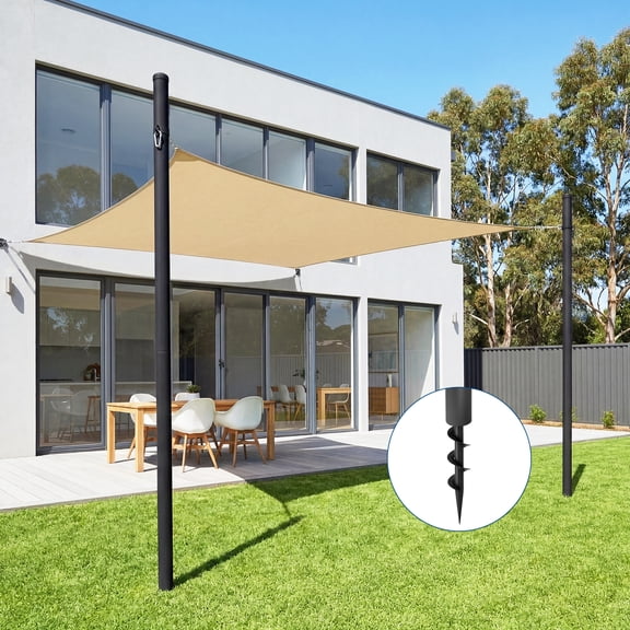 Yiwa 10 ft Shade Sail Poles 2-Pack, Heavy Duty Steel Support Post Kit with Adjustable D-Clamps & Spiral Auger, Rust-Resistant Ground Mount for Patio, Backyard, Pool, Deck