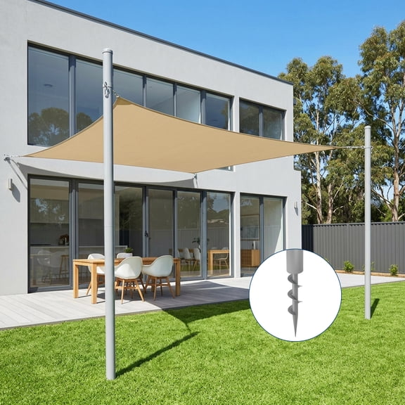 Yiwa 10 ft Shade Sail Poles 2-Pack, Heavy Duty Steel Support Post Kit with Adjustable D-Clamps & Spiral Auger, Rust-Resistant Ground Mount for Patio, Backyard, Pool, Deck