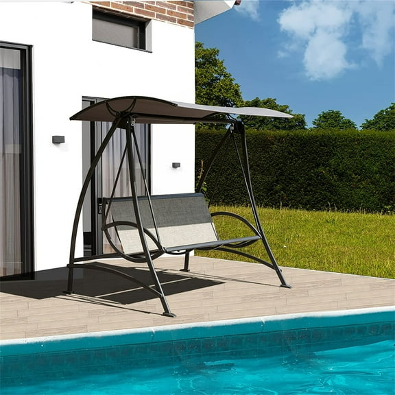 Yiwa 3-Seat Steel Frame Patio Swing Chair, Weather Resistant Outdoor Swing Glider With Canopy