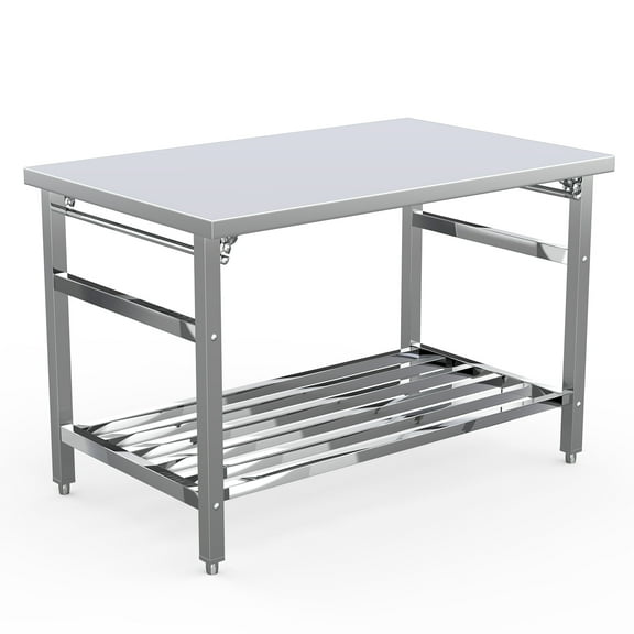 Yiwa 30x48inch Folding Table with Adjustable Undershelf, Stainless Steel Table for Kitchen Restaurant, Home, Hotel
