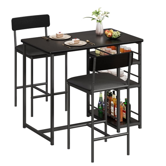 Yiwa 36" Bar Height Dining Table Set for 2 - 3-Tier Storage Kitchen Table w/2 Upholstered Chairs, Space-Saving Countertop Set for Apartments, Breakfast Nook
