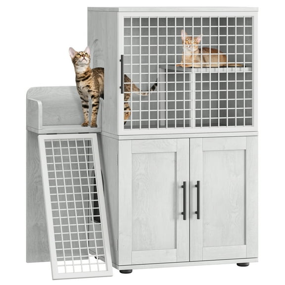 Yiwa 41.9" H Cat Litter Box Enclosure with Platform, Double Layer Cat Litter Furniture