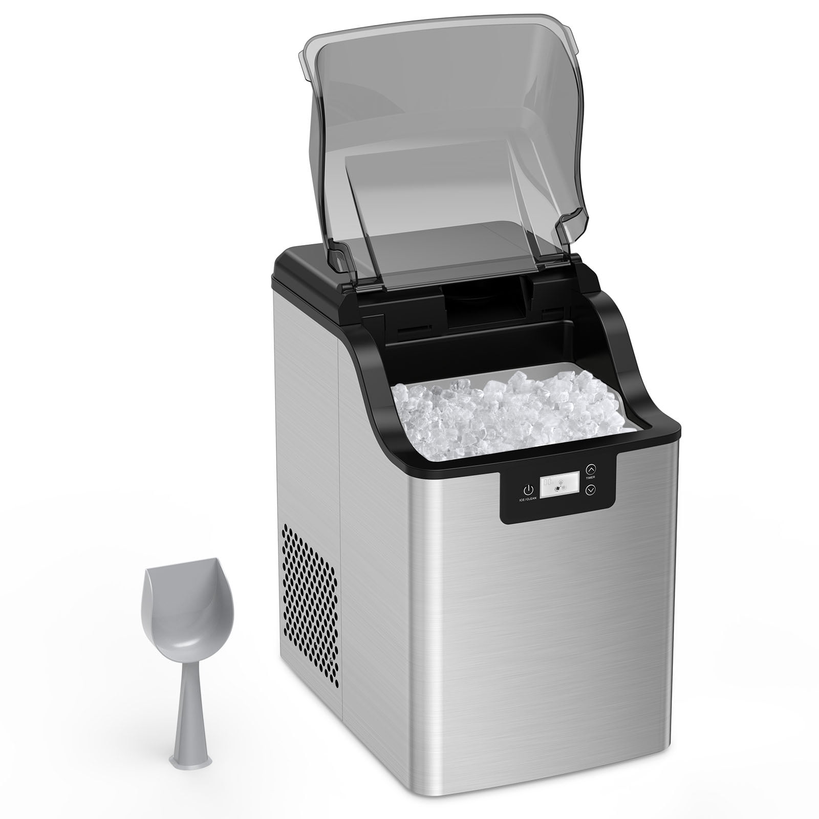 Yiwa 44lb Nugget Ice Maker Countertop with Self-Cleaning and Timer Function, with Ice Basket and Ice Scoop for Home, RV, Party
