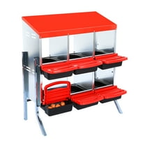 Yiwa 6-Hole Chicken Nesting Box for Laying Eggs with Metal Legs, Roll out Nesting Boxes for Chicken Coop Hens Poultry, Heavy Duty Chicken Egg Laying Box with Lid Cover and Perch to Protect Eggs(Red)