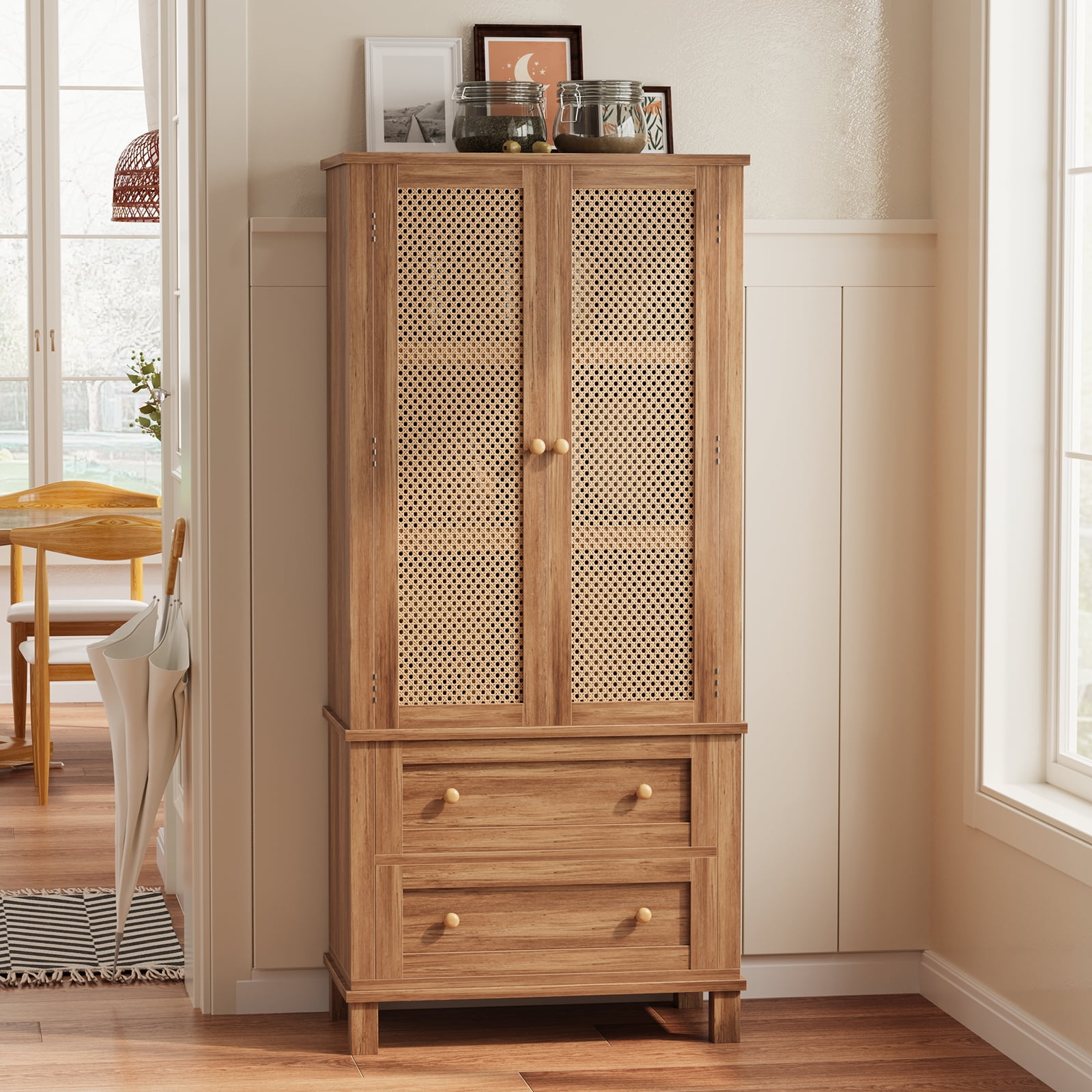 Yiwa 64" Tall Freestanding Kitchen Pantry Storage Cabinet for Living Room Home Small Space