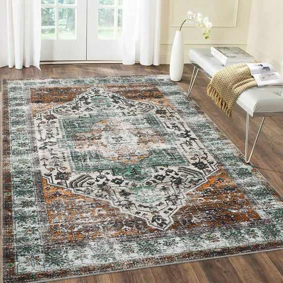 Yiwa 6x9 Persian Area Rugs Vintage Floor Cover Indoor Retro Floral Print Carpet