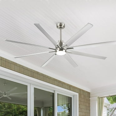 Yiwa 72" Integrated LED Ceiling Fan With Remote Control Silver Blades In Brushed Nickel Finish Large Ceiling Fan With 3 Light Color