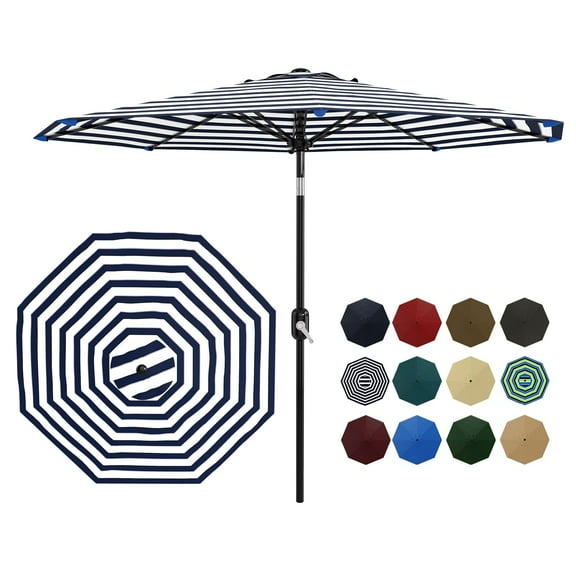 Yiwa 9ft Striped Patio Umbrella w/ Push-Button Tilt & Crank - 8-Rib Vented Canopy, UV/Water Resistant Market Umbrella for Table, Deck, Pool(No Base)
