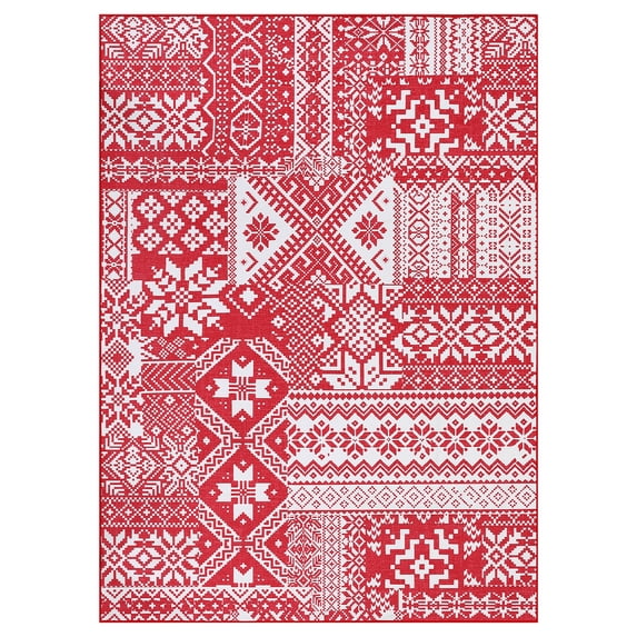 Yiwa Christmas Area Rug 4x6 Red Hallway Xmas Snowflake Floor Mat Kitchen Rug Washable Anti Slip Carpet Holiday Decor for Bedroom Bathroom Laundry Living Room