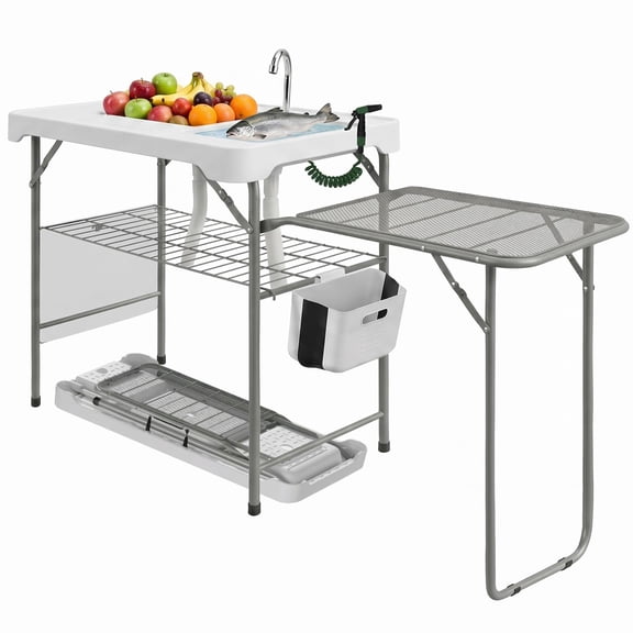 Yiwa Folding Fish Cleaning Table 42x22 with Dual Sinks & Sprayer