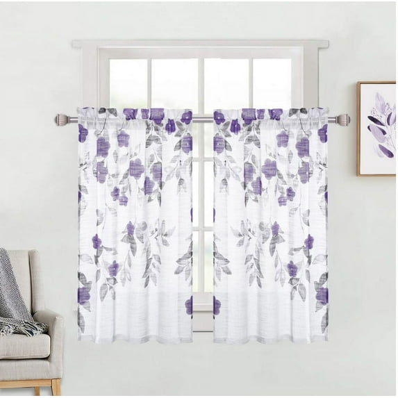 Yiwa Kitchen Curtains for Windows Linen Textured Window Curtains for Bedroom Rod Pocket Window Treatments for Living Room, 26"x45", Purple, Set of 2